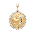 18K Two Tone Gold Cubic Zirconia St. Mary & Jesus Icon Pendant