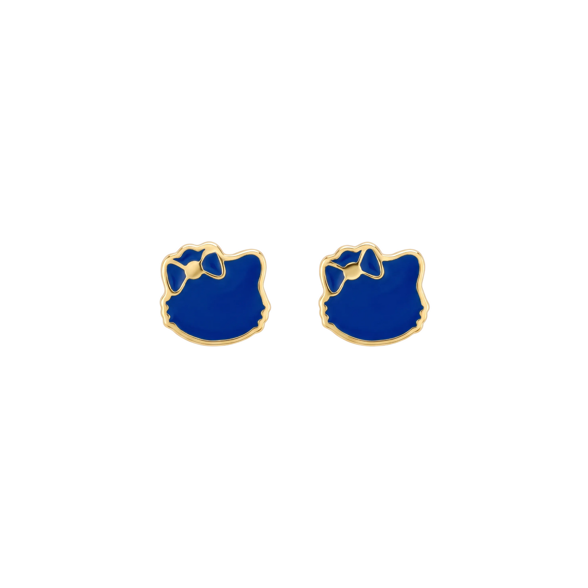 18K Yellow Gold Blue Enamel Stud Earring