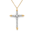 18K Two Tone Gold Beaded Cross Necklace