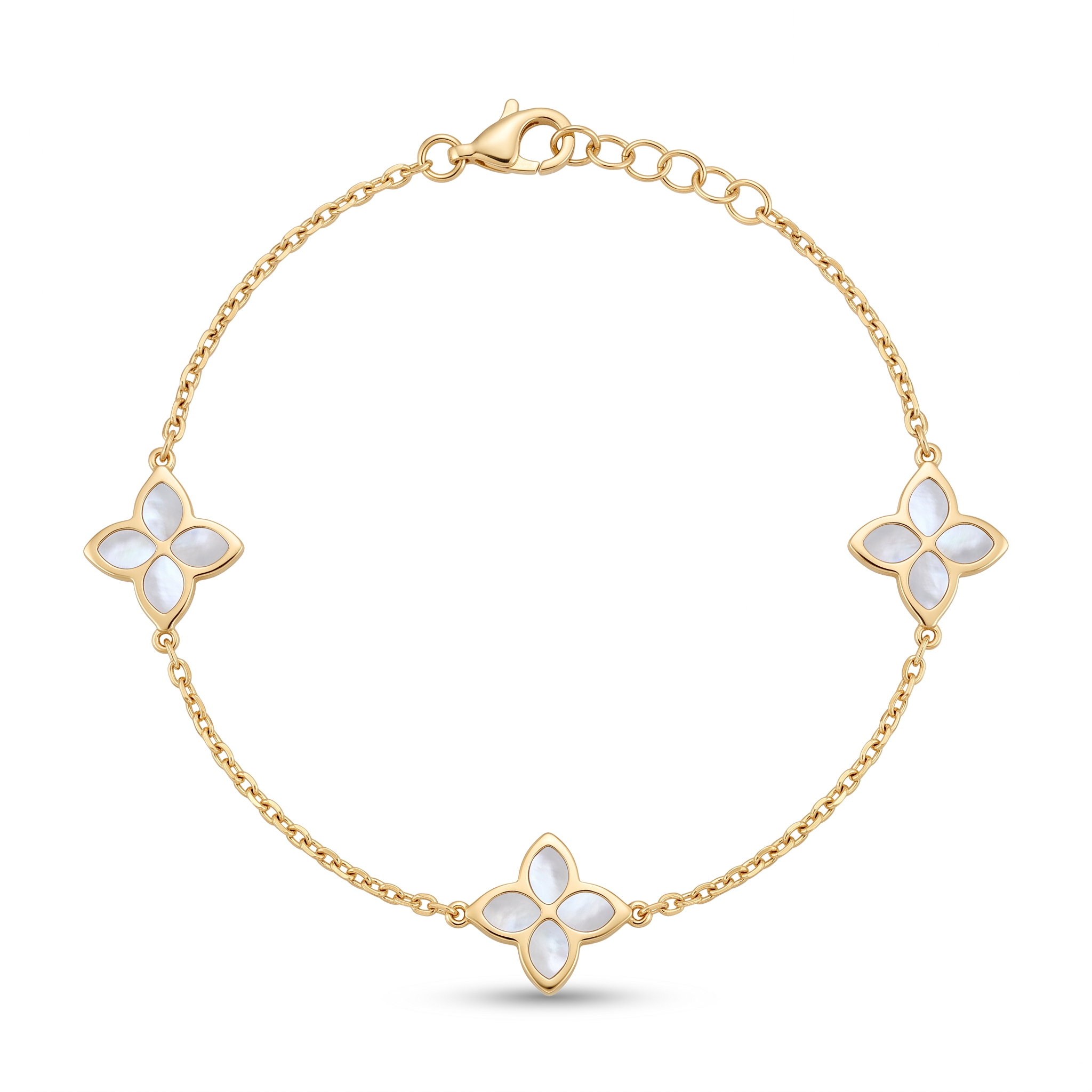 18K Yellow Gold Mother Of Pearl Clover Chain Bracelet