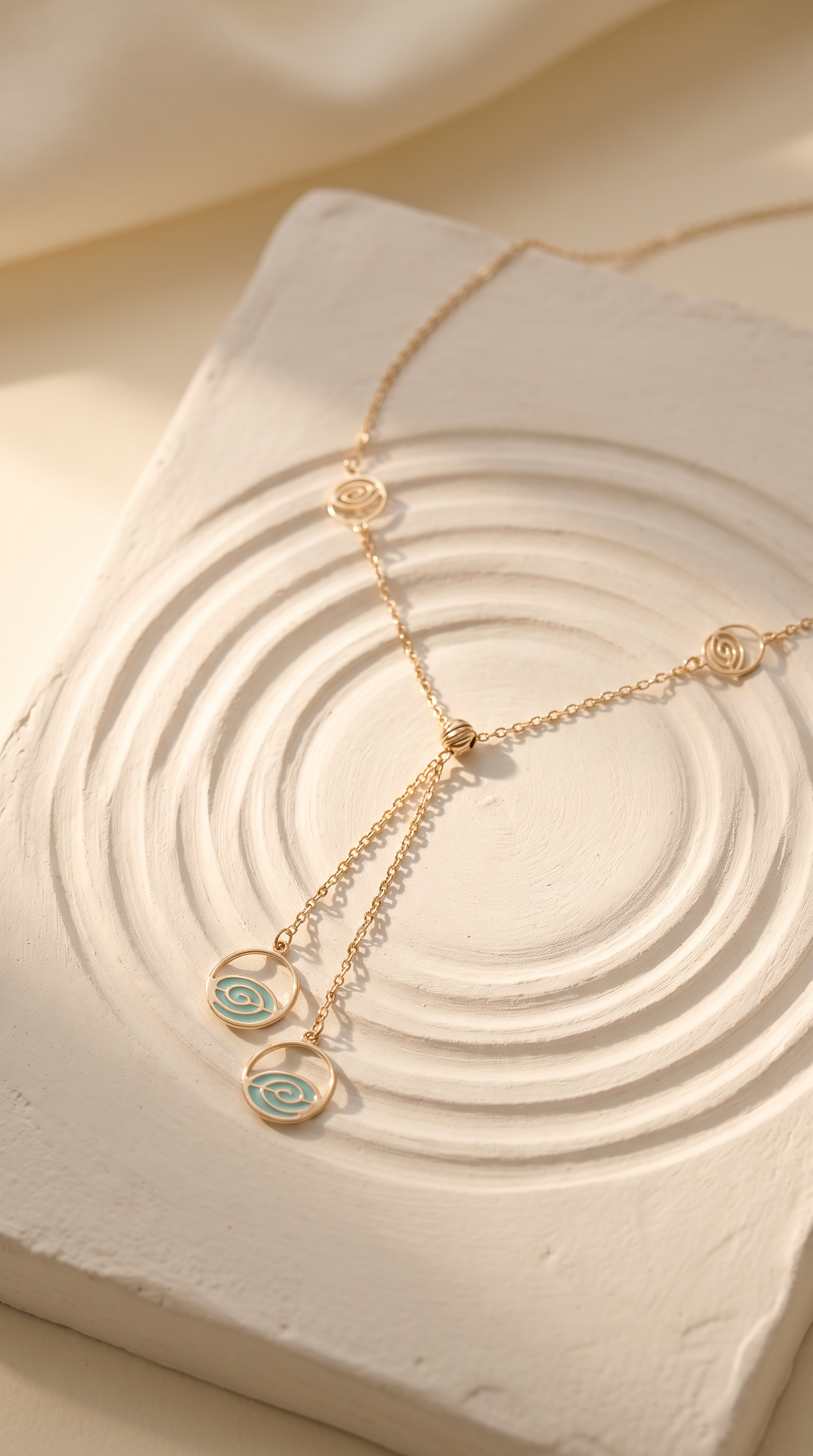 18K Yellow Gold Blue Enamel Dangle Chain Necklace