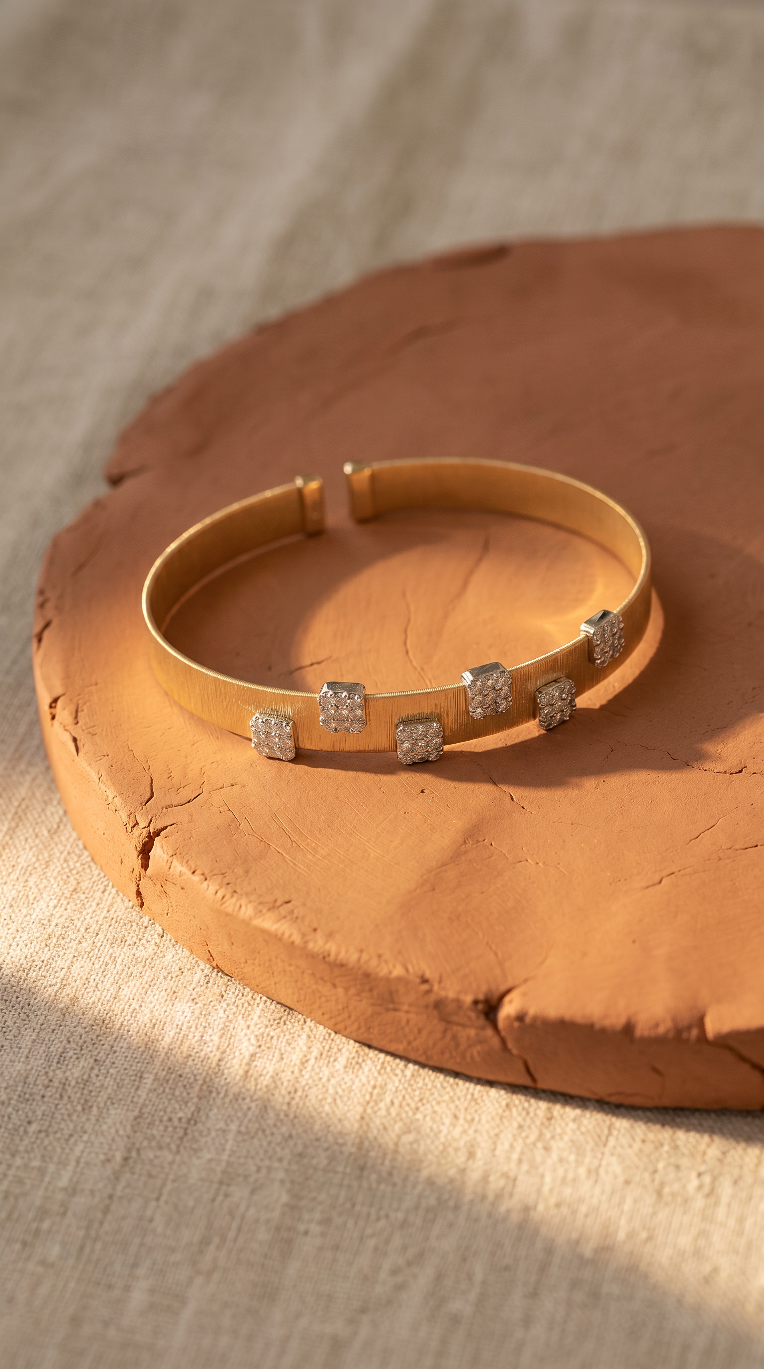 Diamond Two Tone Gold Satin Cuff Bracelet