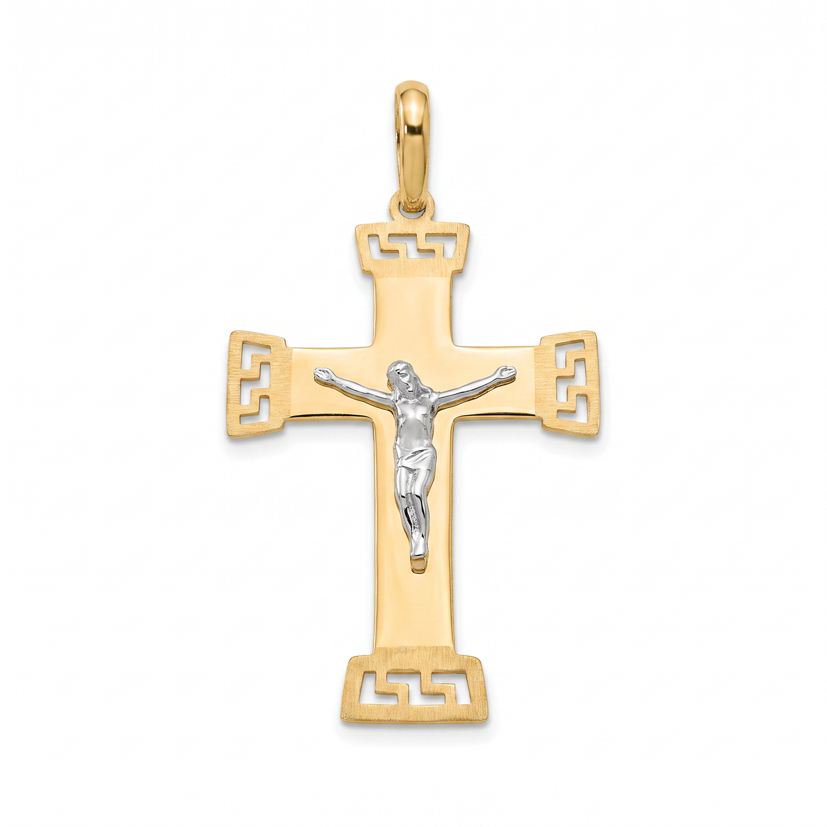 18K Two Tone Gold Crucifix Pendant