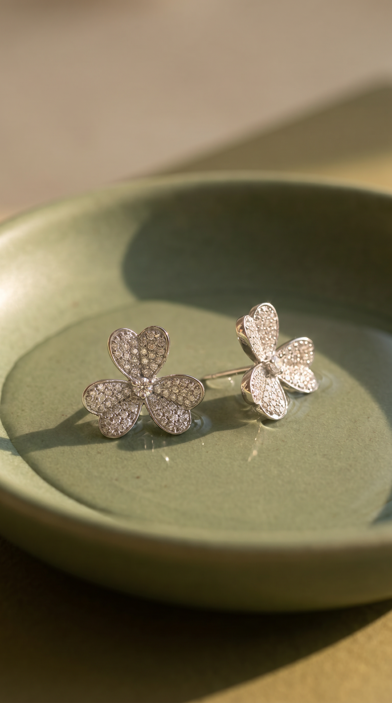 Diamond White Gold Clover Stud Earrings