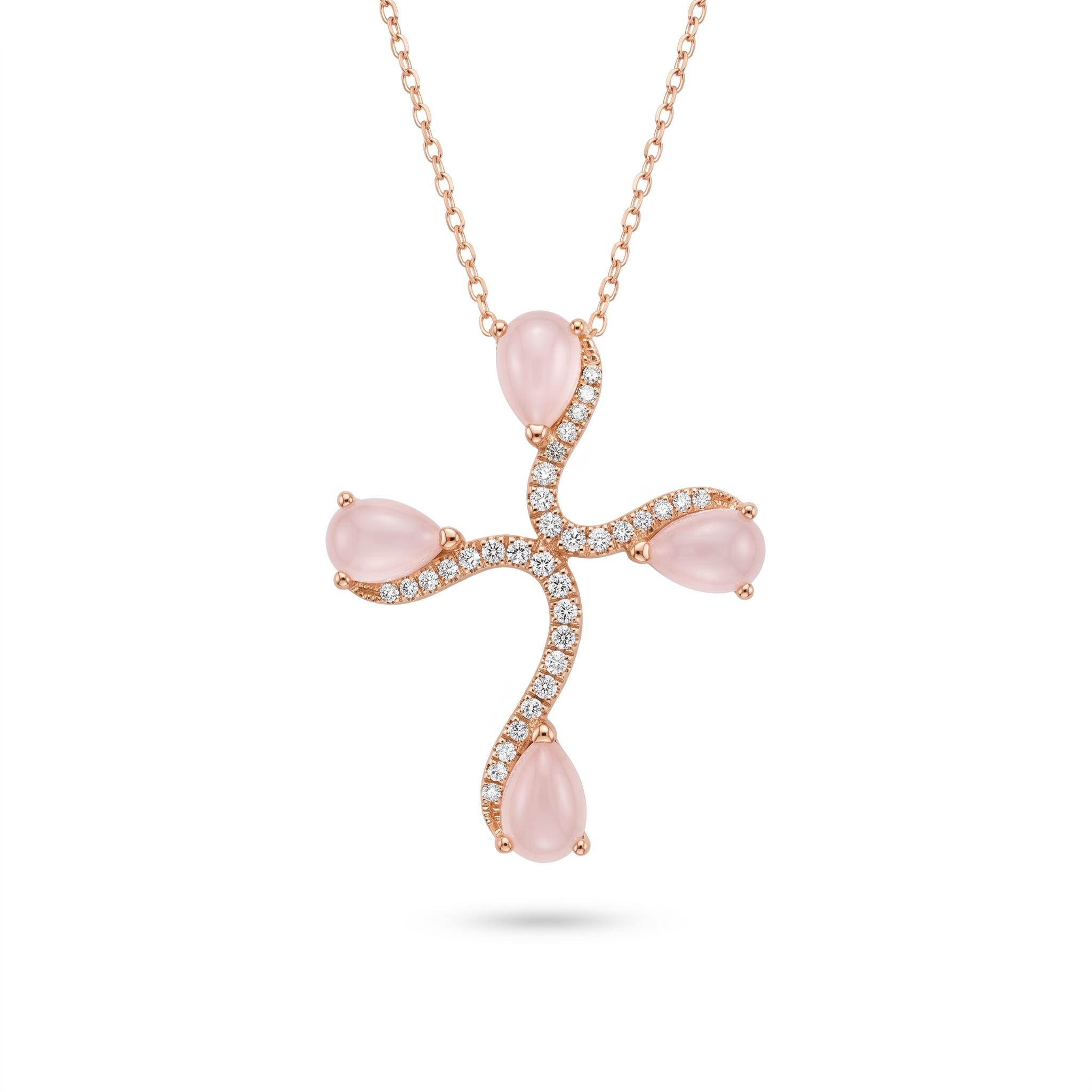 Diamond Rose Gold Opal Cross Necklace
