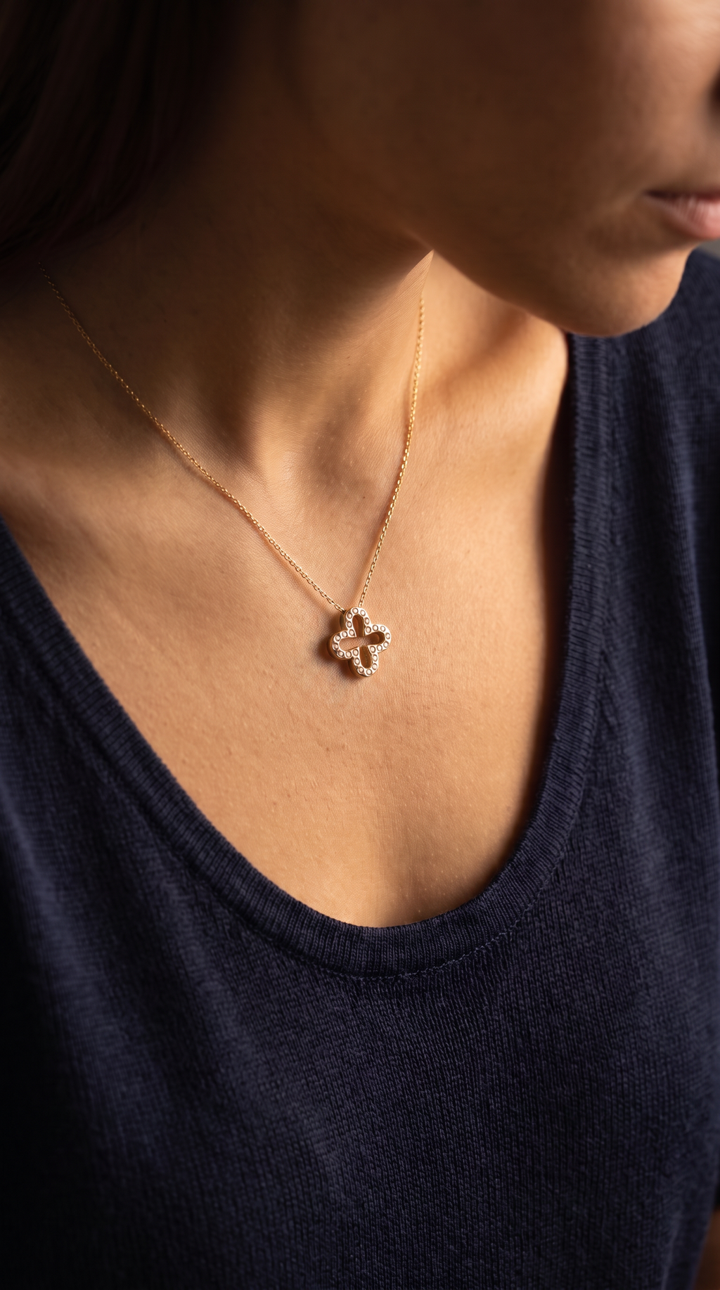 Diamond Yellow Gold Quatrefoil Clover Necklace