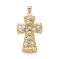 18K  Two Tone Gold Medium Wire Bead Cross Pendant