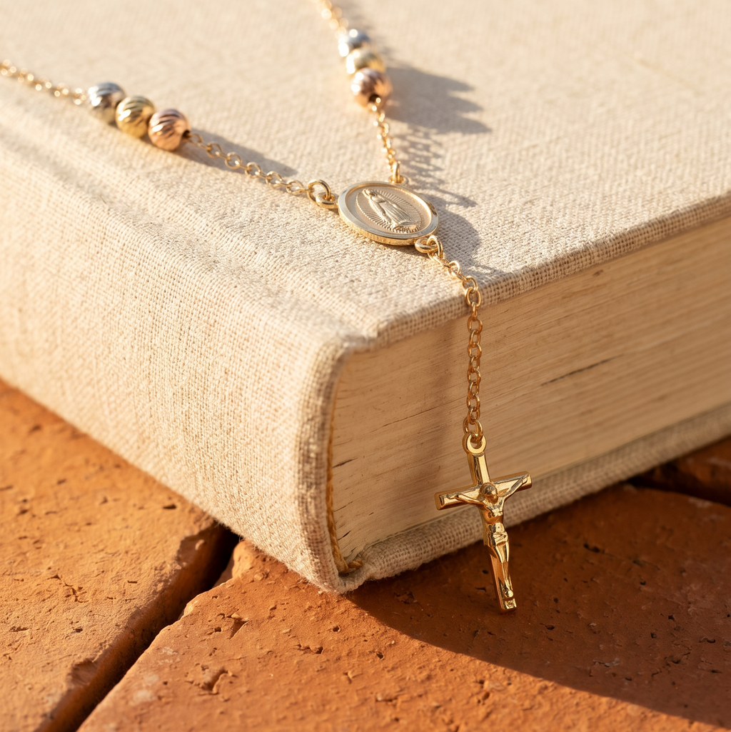 18K Multicolor Gold Rosary Necklace