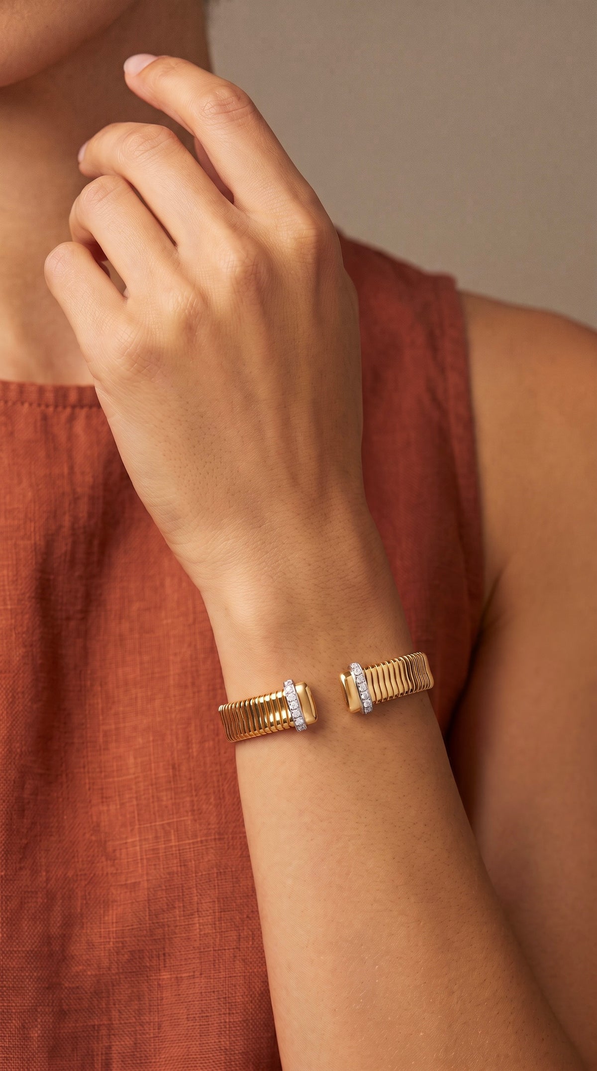 Diamond Two Tone Gold Cuff Bracelet