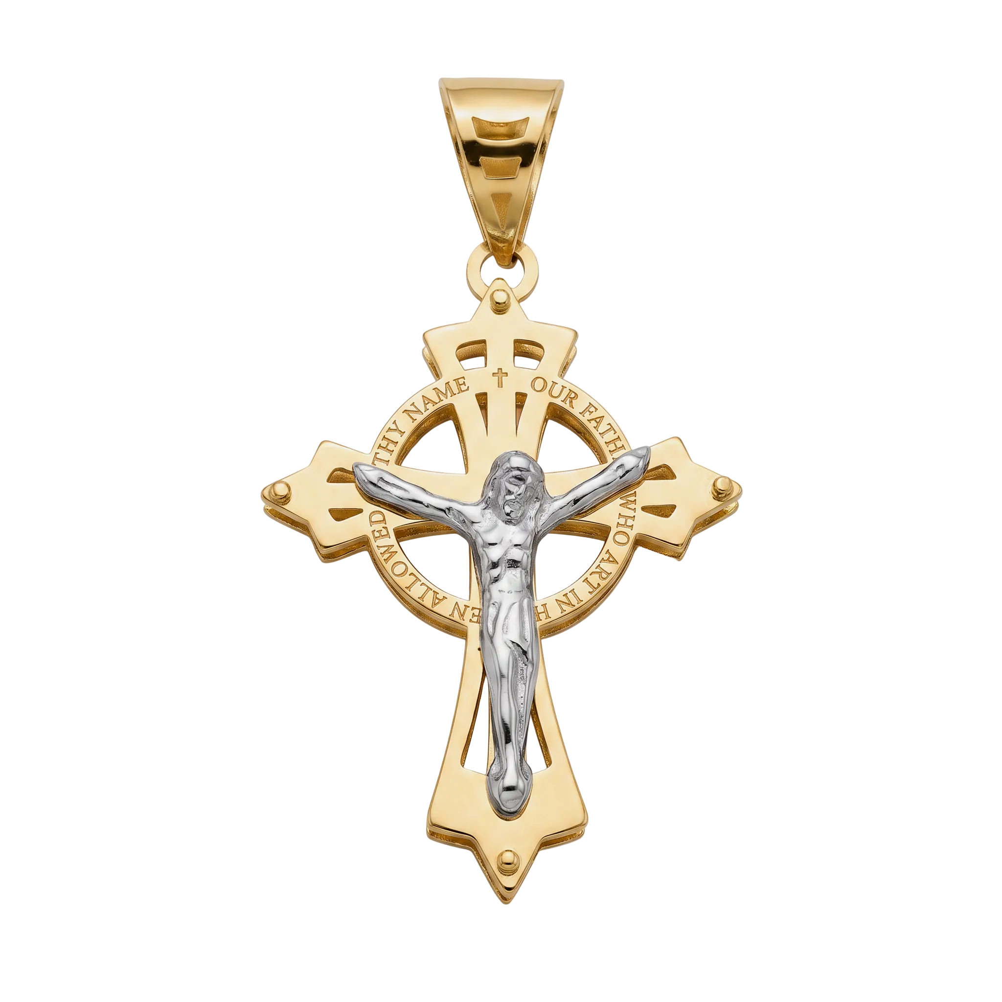 18K Two Tone Gold Crucifix Pendant