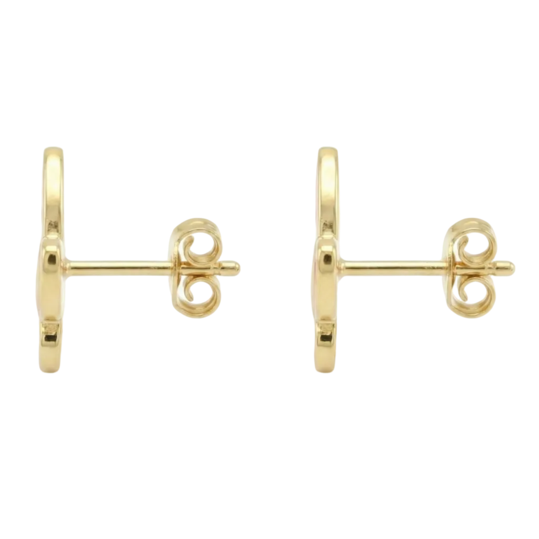 18K Yellow Gold Pink Enamel Butterfly Stud Earrings