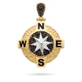 18K Two Tone Gold Black Enamel And Black Cubic Zirconia Compass Pendant