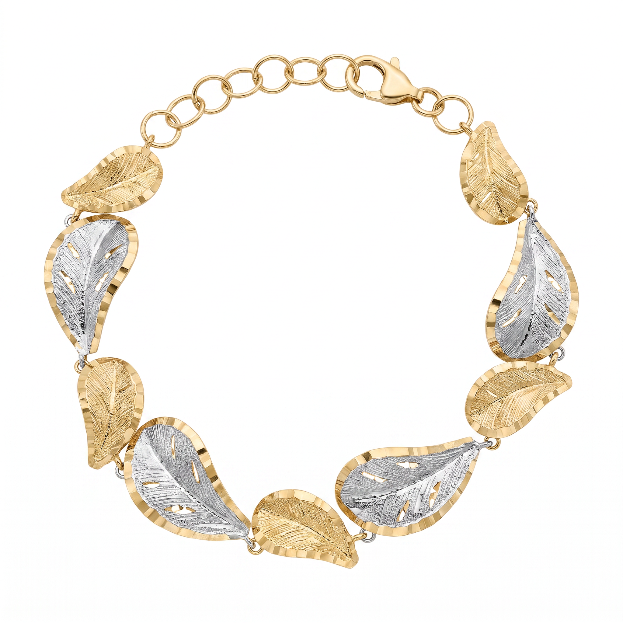 18K Two Tone Gold Leaf Chain Bracelet