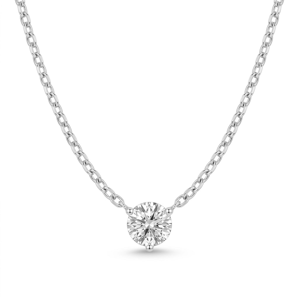 Diamond White Gold Round Solitaire Chain Necklace