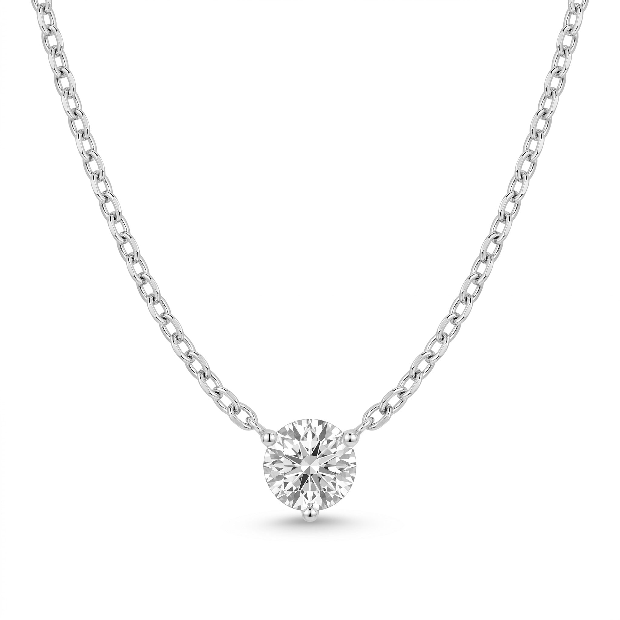 Diamond White Gold Round Solitaire Chain Necklace