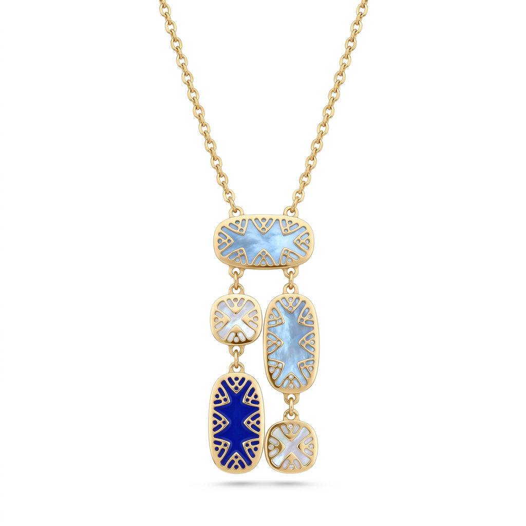 18K Yellow Gold Multicolor Reversible Mother Of Pearl Chain Necklace