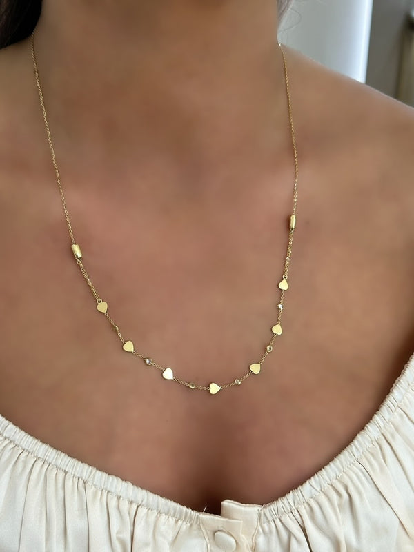 18K Gold CZ Heart Adjustable Chain Necklace