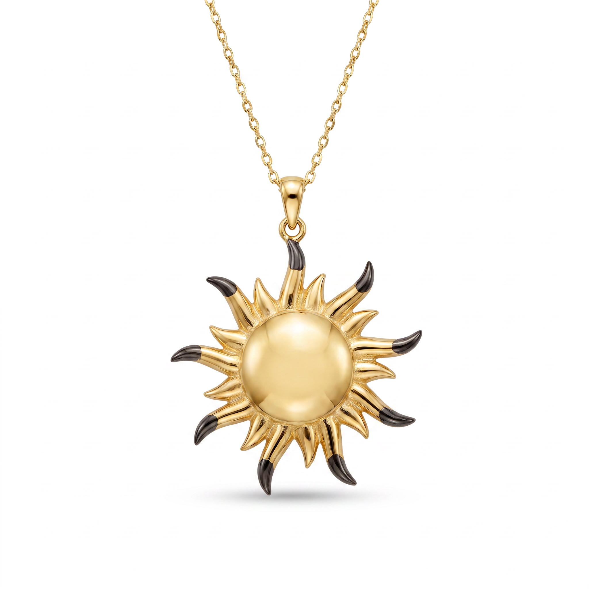 18K Yellow Gold Black Rhodium Sun Necklace