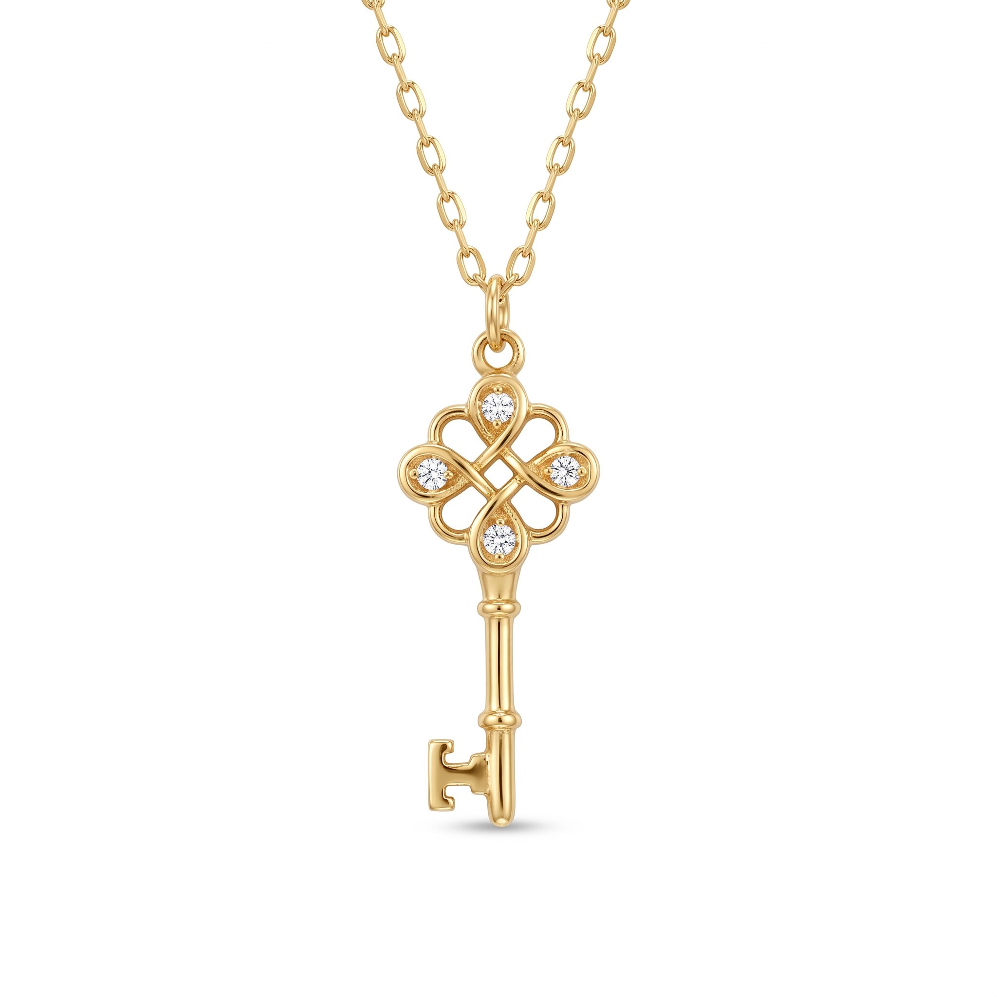 18K Yellow Gold Cubic Zirconia Key Necklace