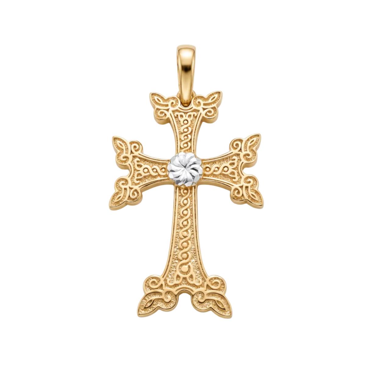 18K Two Tone Gold Cross Pendant