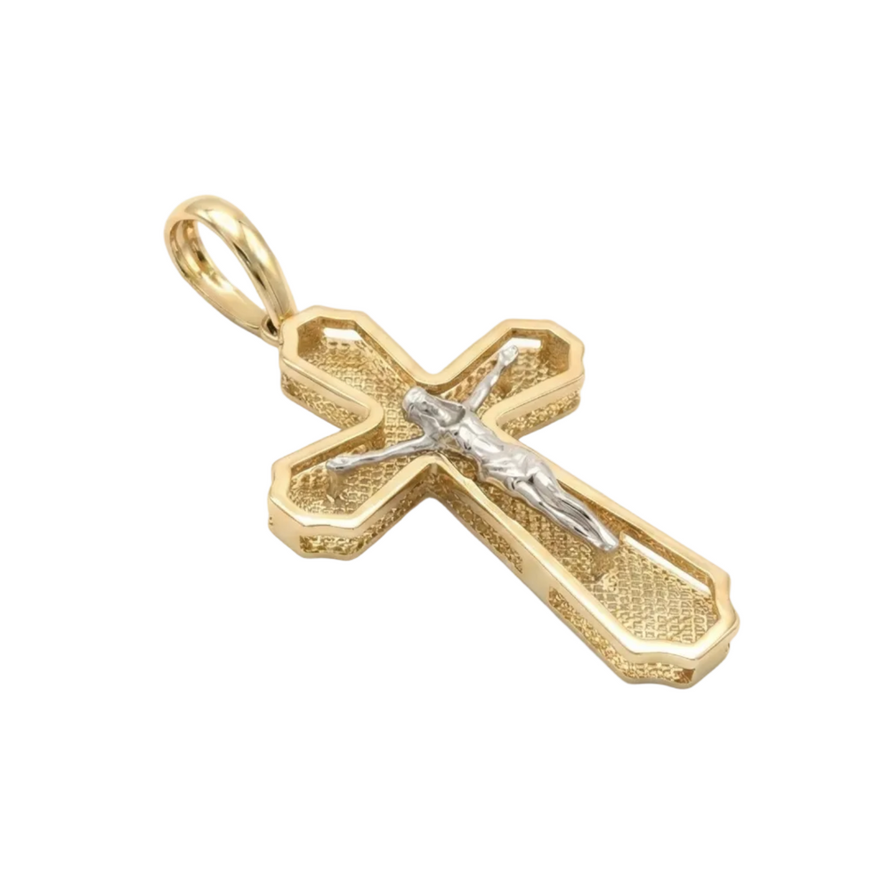 18K Two Tone Medium Crucifix Pendant