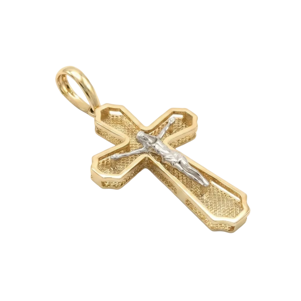 18K Two Tone Medium Crucifix Pendant