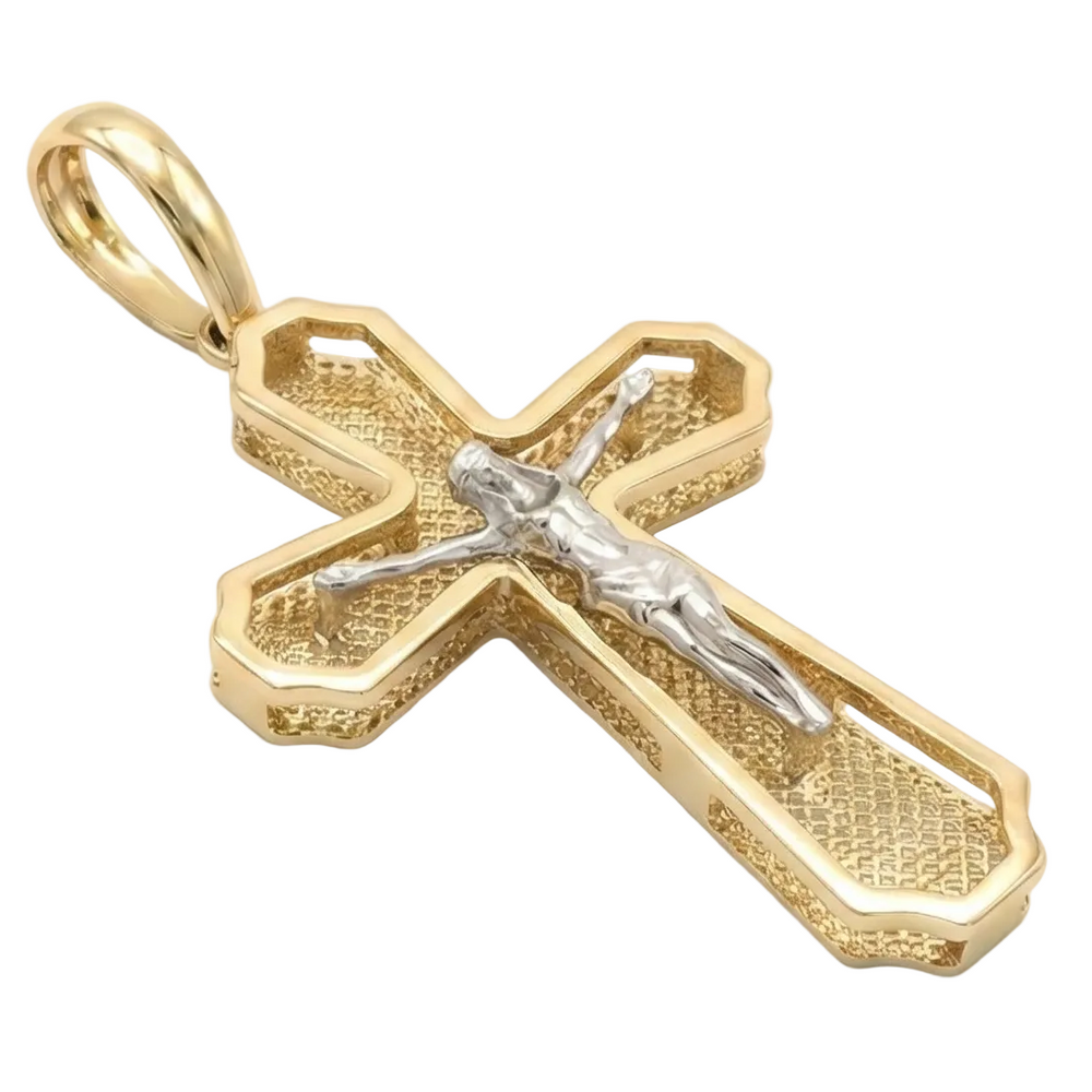 18K Two Tone Large Crucifix Pendant