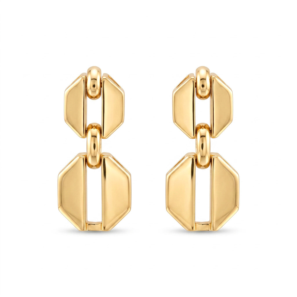 18K Yellow Gold Hexagonal Drop Earring