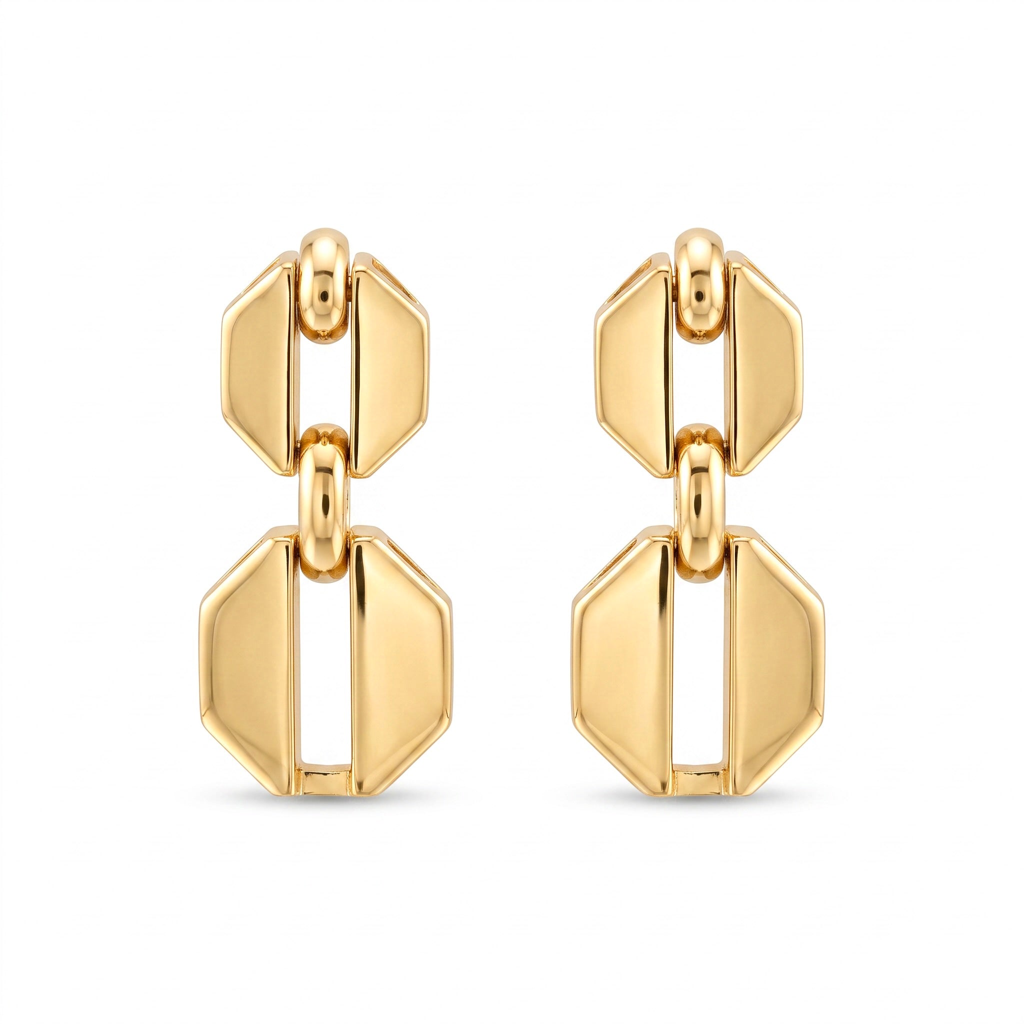 18K Yellow Gold Hexagonal Drop Earring
