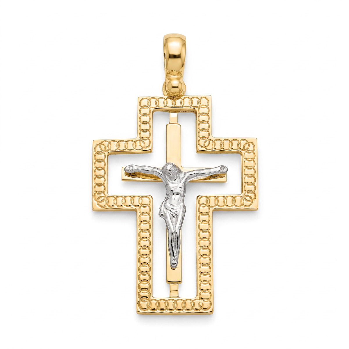 18K Two Tone Gold Crucifix Pendant