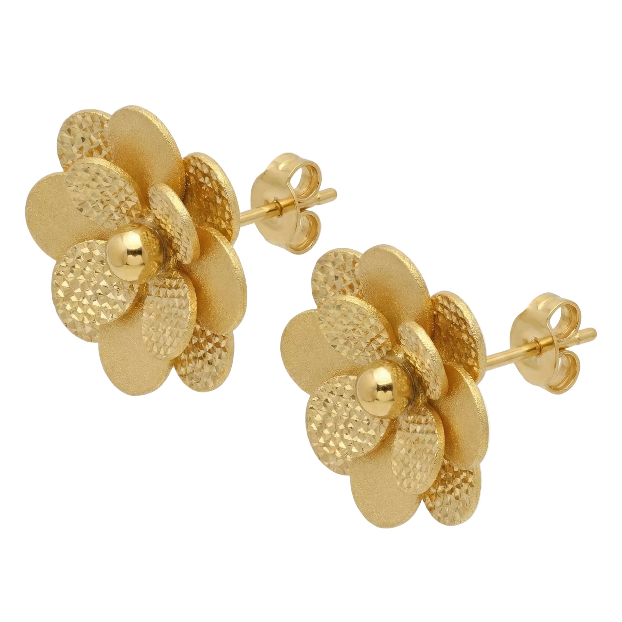 18K Yellow Gold Flower Earrings