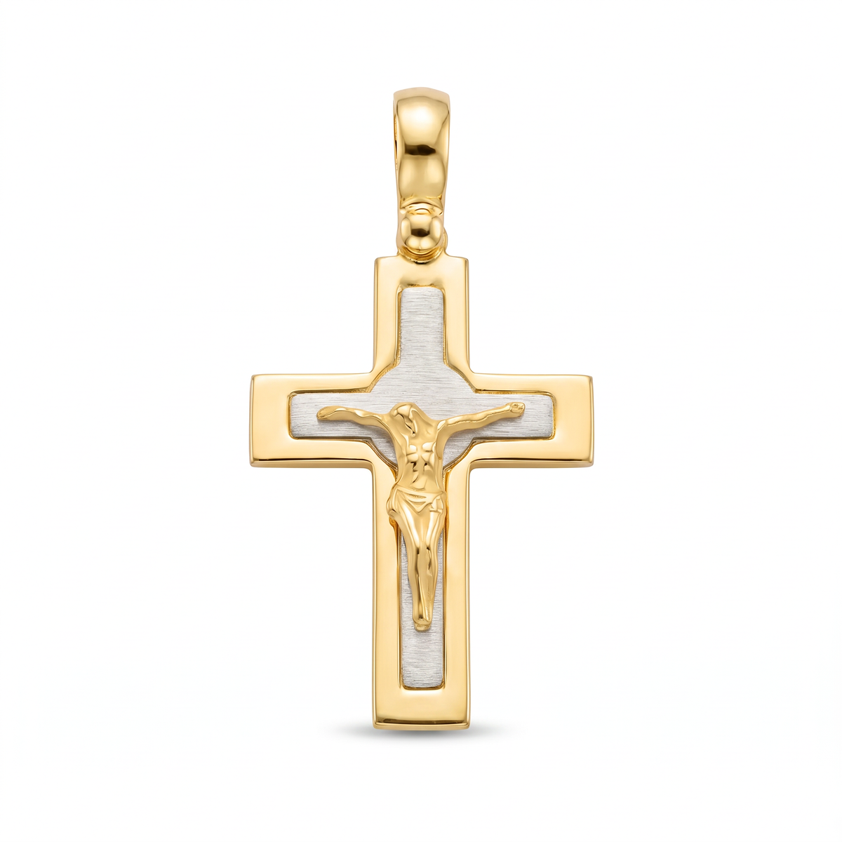 18K Two Tone Gold Crucifix Pendant