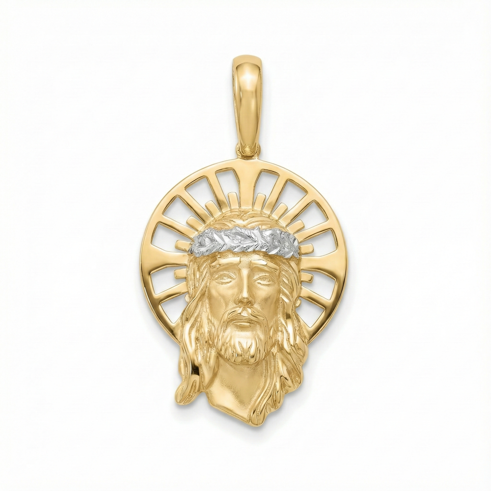 18K Two Tone Gold 3D Jesus Head Of Christ Pendant