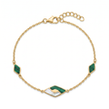 18K Yellow Gold Mother Of Pearl & Malachite Chain Bracelet