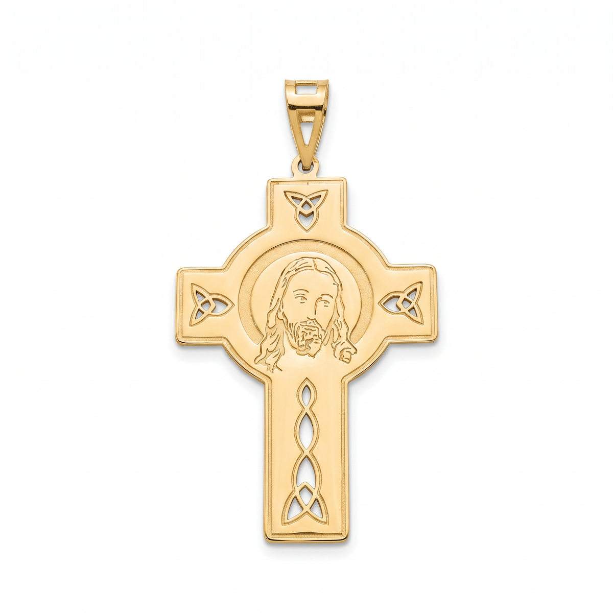 18K Yellow Gold Jesus face Cross Pendant