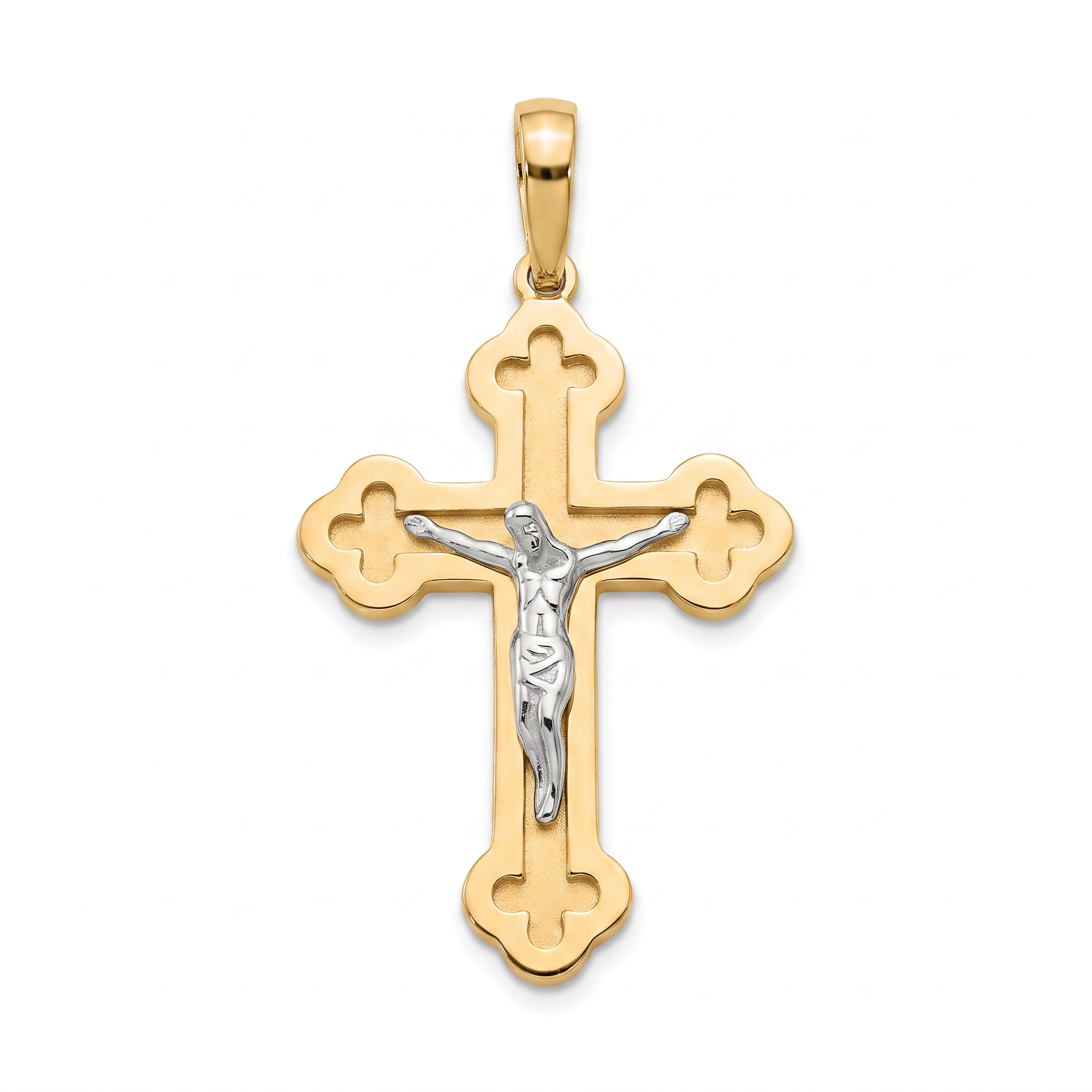 18K Two Tone Gold Crucifix Pendant