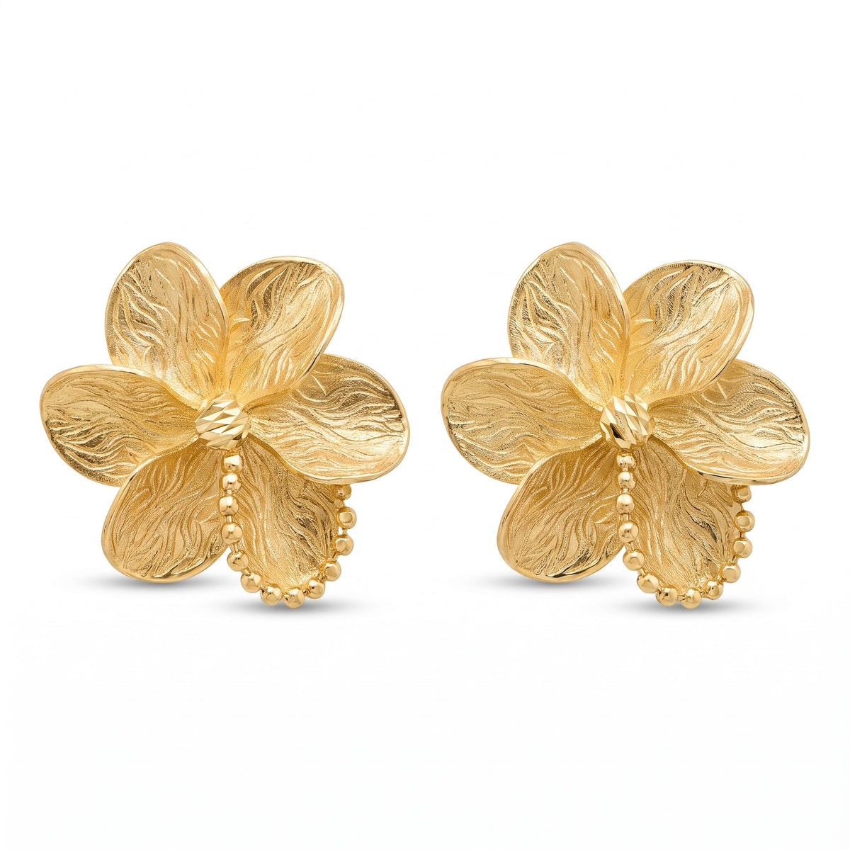 18K Yellow Gold Flower Stud Earrings