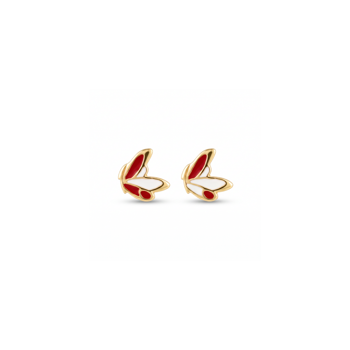 18K Yellow Gold White & Red Enamel Stud Earring