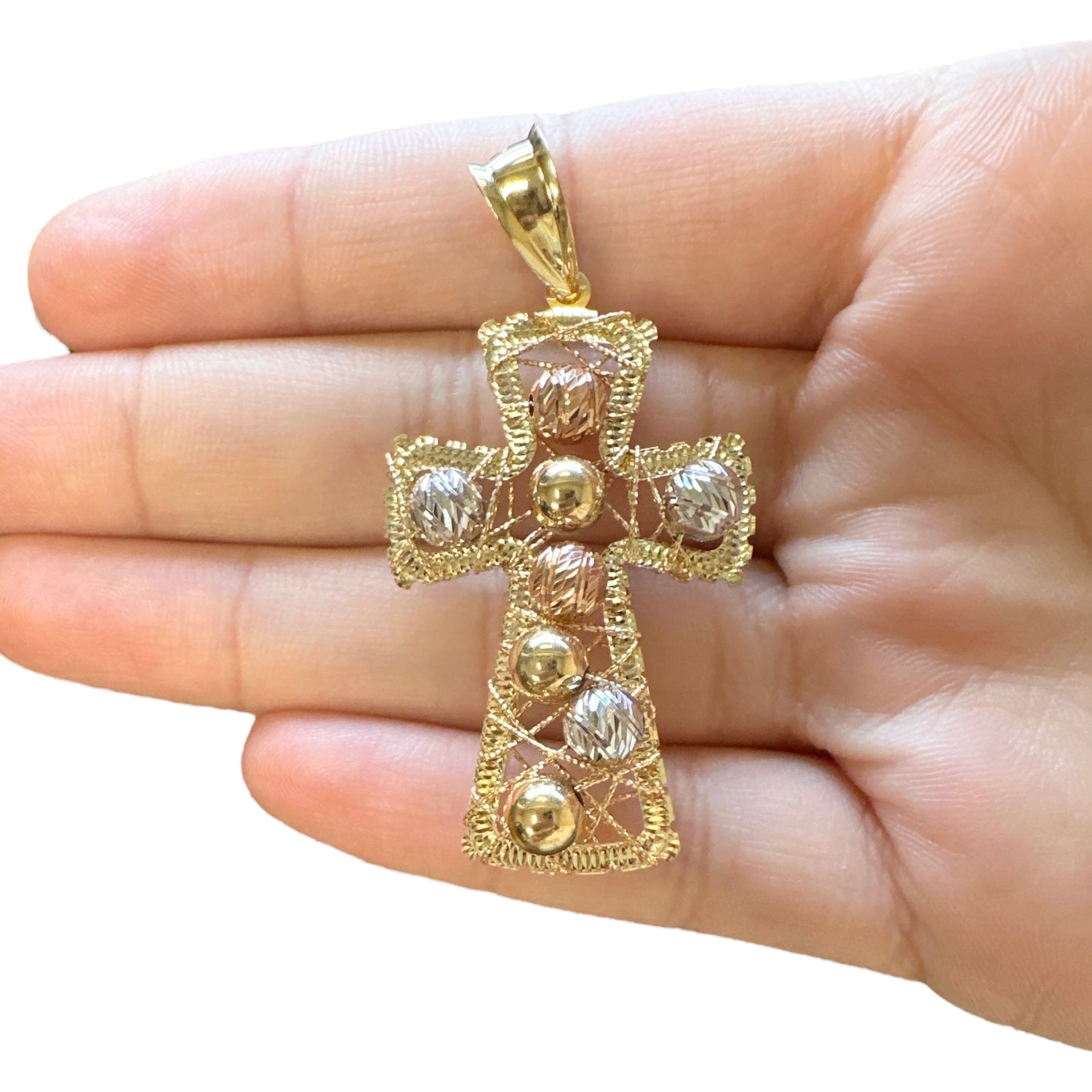 18K Multicolor Gold X-Large Wire Bead Cross Pendant