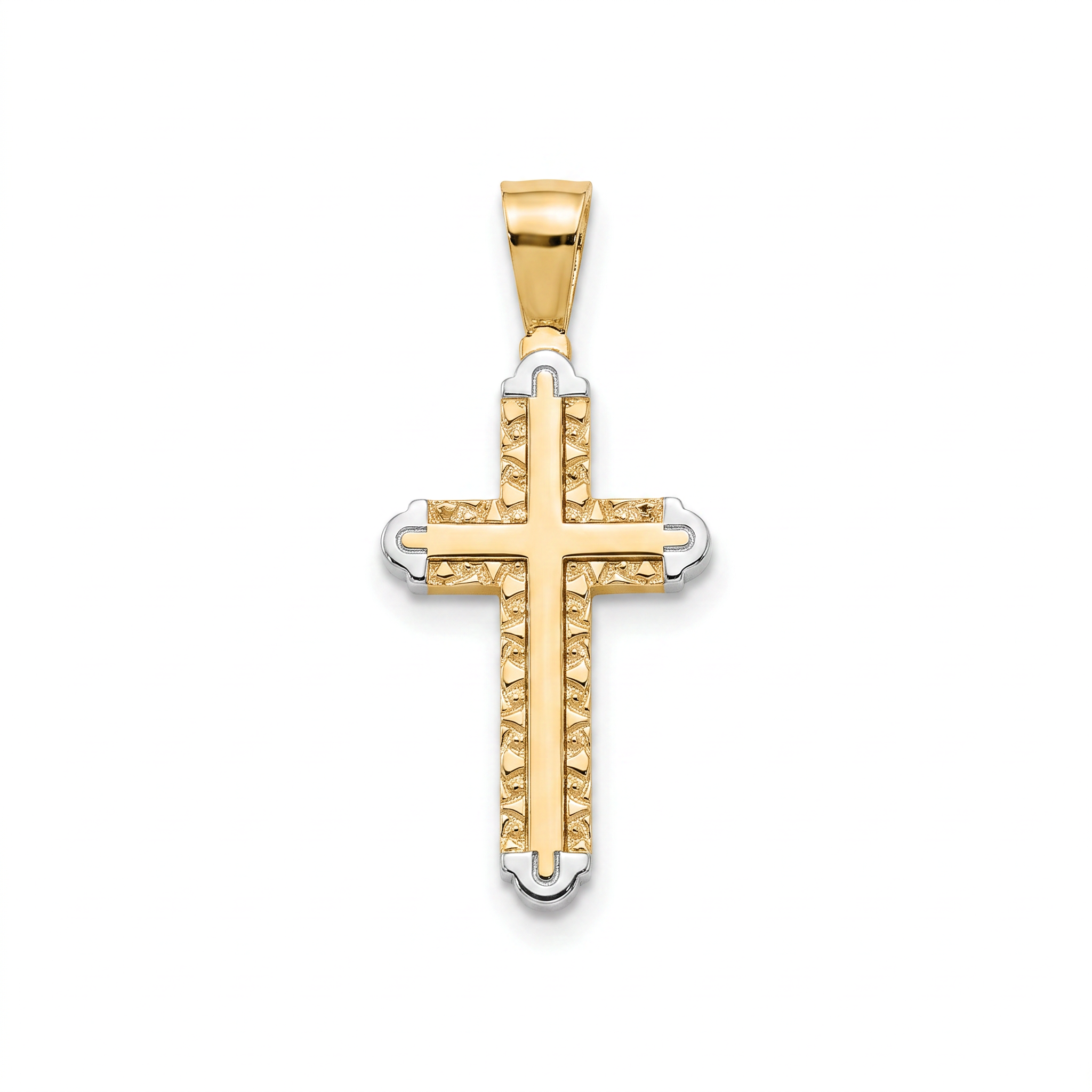 18K Two Tone Gold Cross Pendant