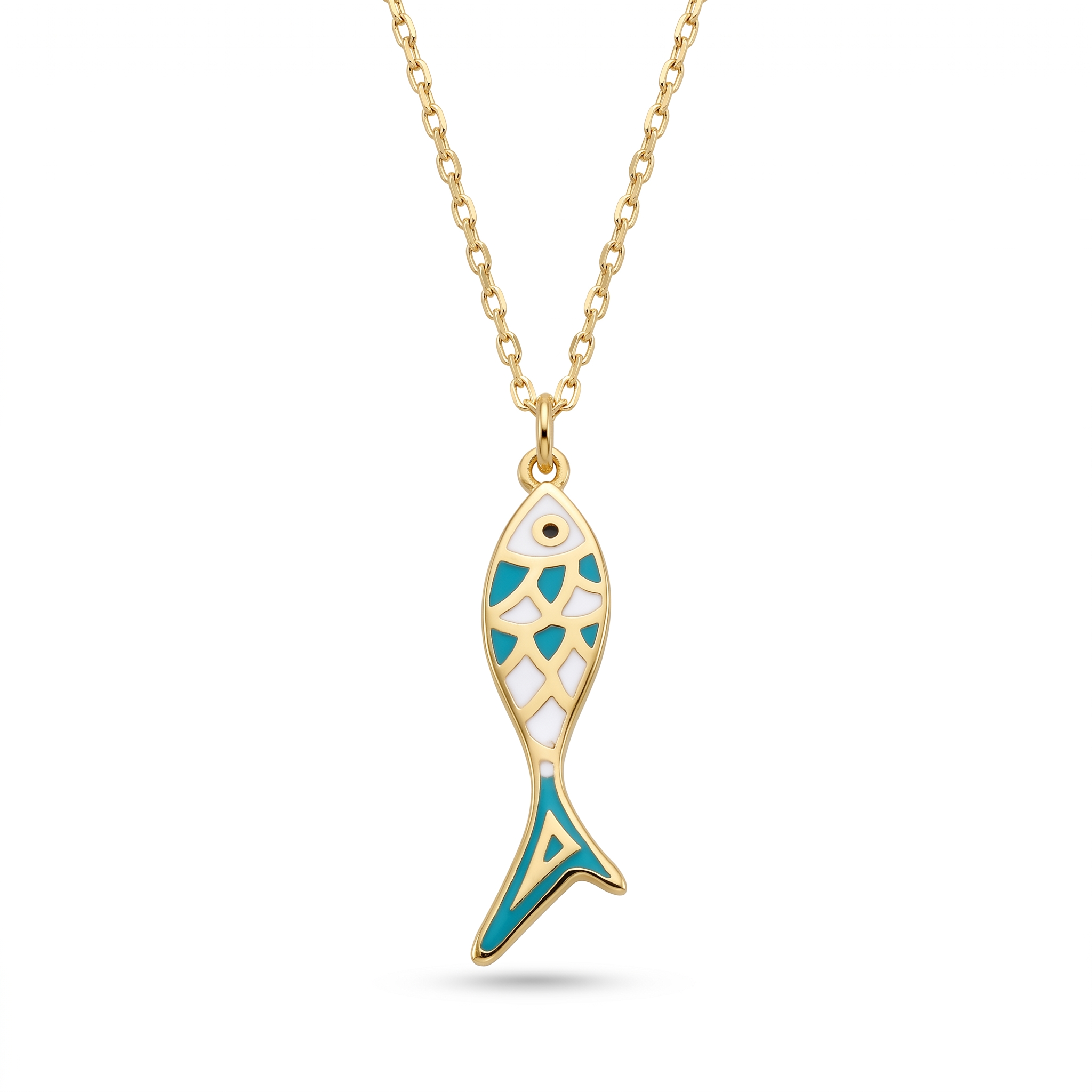 18K Yellow Gold Enamel Fish Necklace