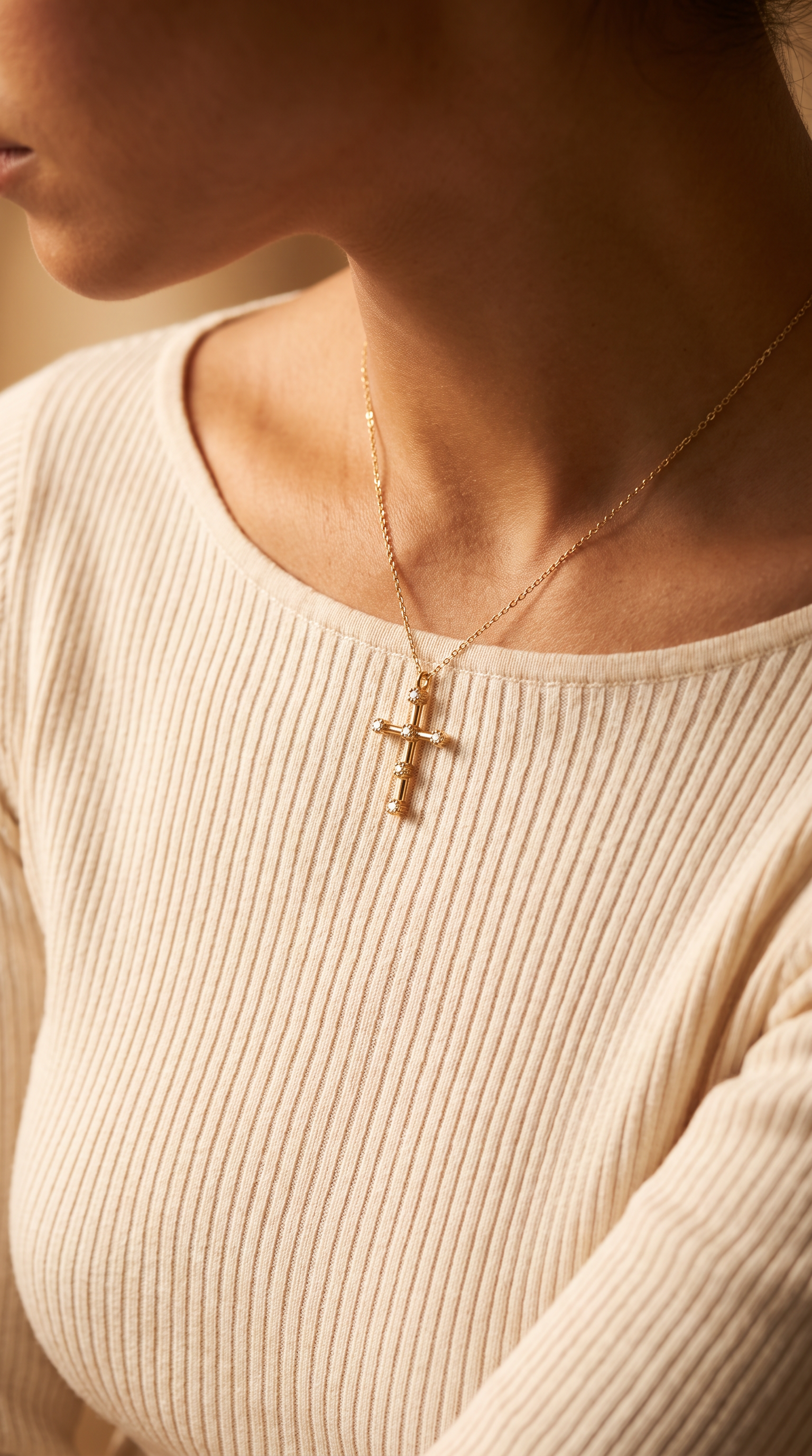 Diamond Yellow Gold Cross Chain Necklace