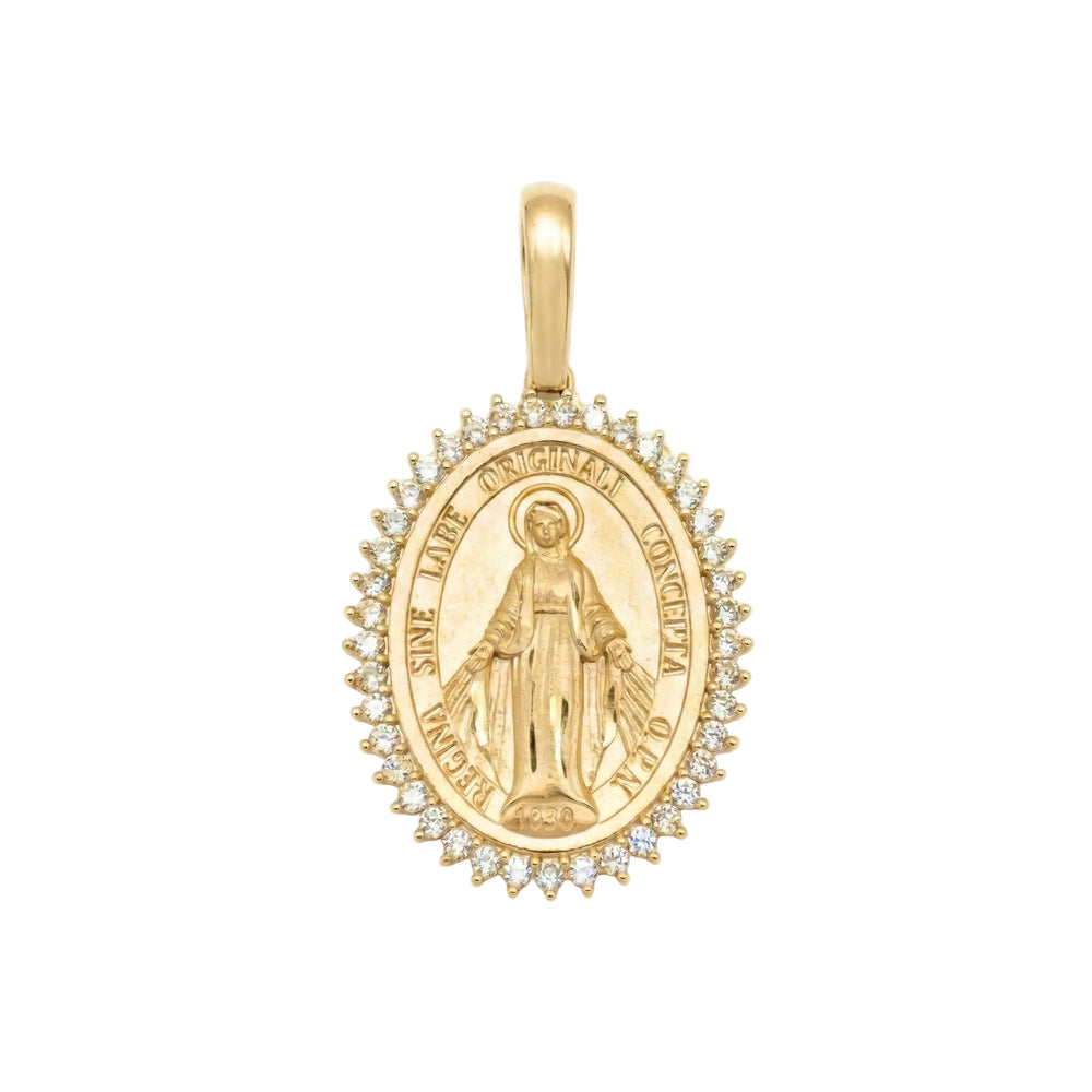 18K Gold Pendant Cubic Zirconia St. Mary Icon