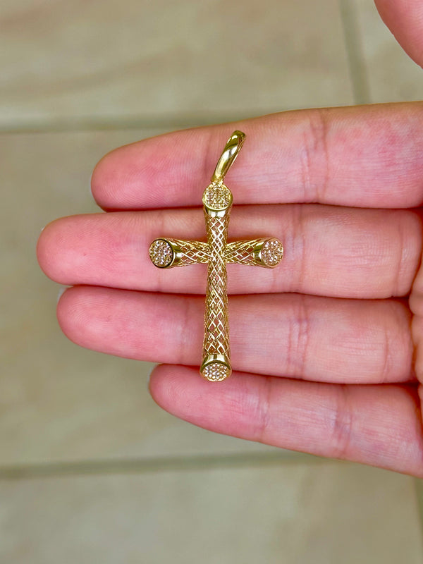 18k Gold CZ Cross Pendant