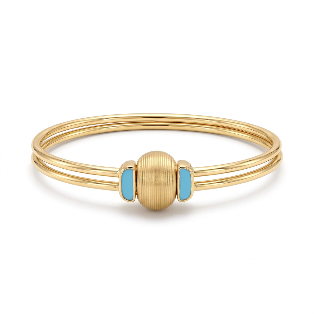 18K Yellow Gold Turquoise Bangle Bracelet