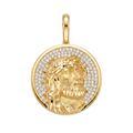 18K Yellow Gold Cubic Zirconia Pave 3D Jesus Icon Pendant