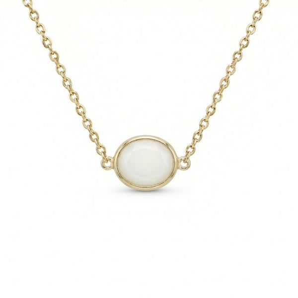 18K Yellow Gold White Opal Chain Necklace