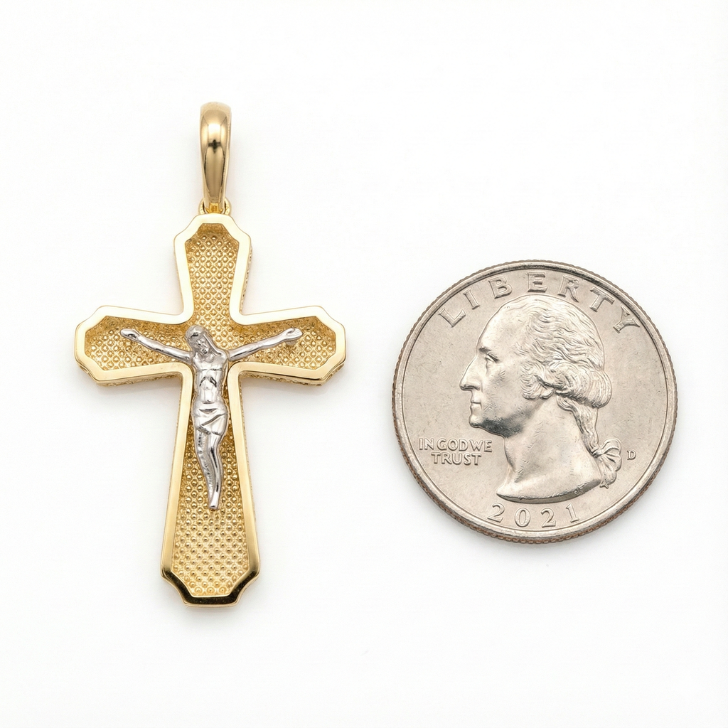 18K Two Tone Small Crucifix Pendant