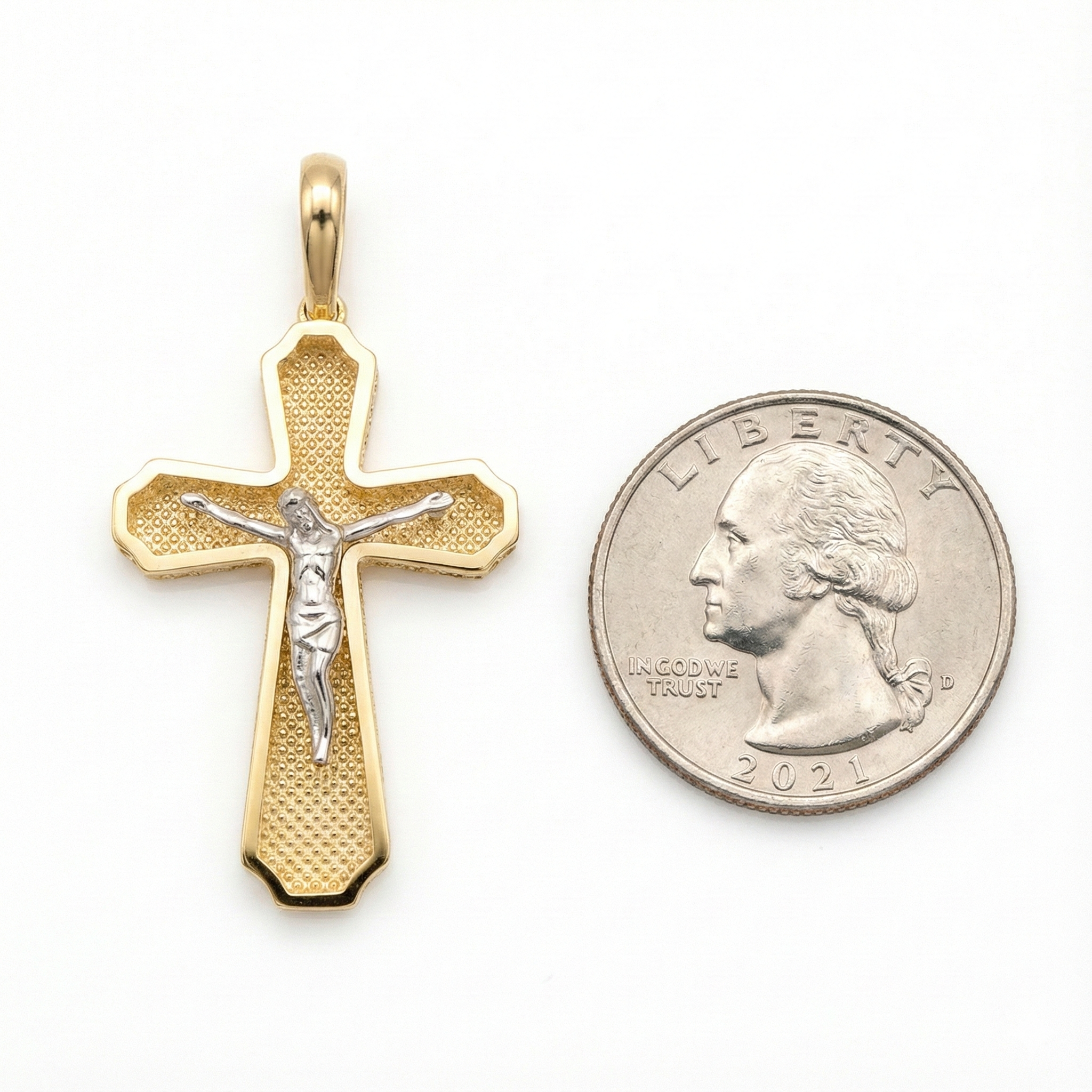 18K Two Tone Small Crucifix Pendant