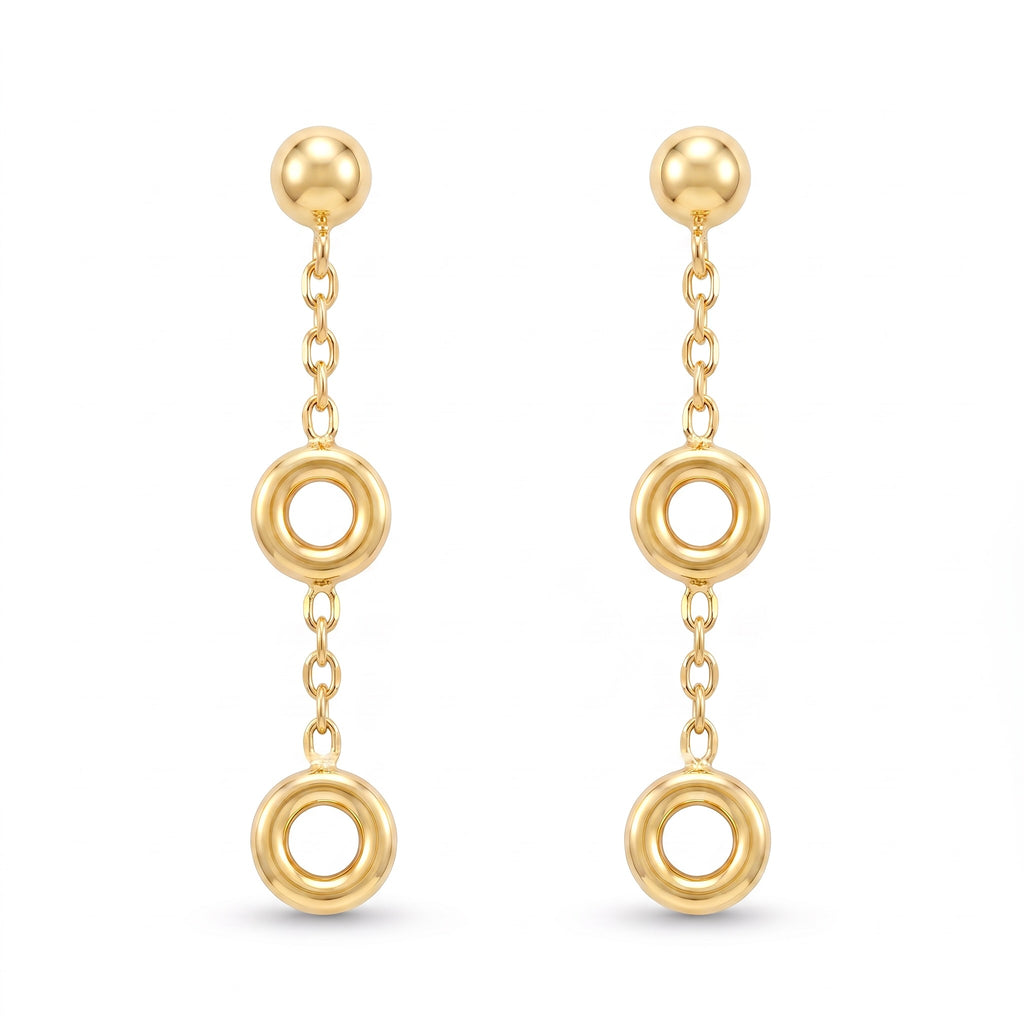 18K Yellow Gold Circle Dangle Earrings